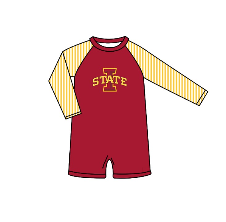 Preorder moq 5 Baby Boys Stripe Long Sleeve I State Team Swimsuits