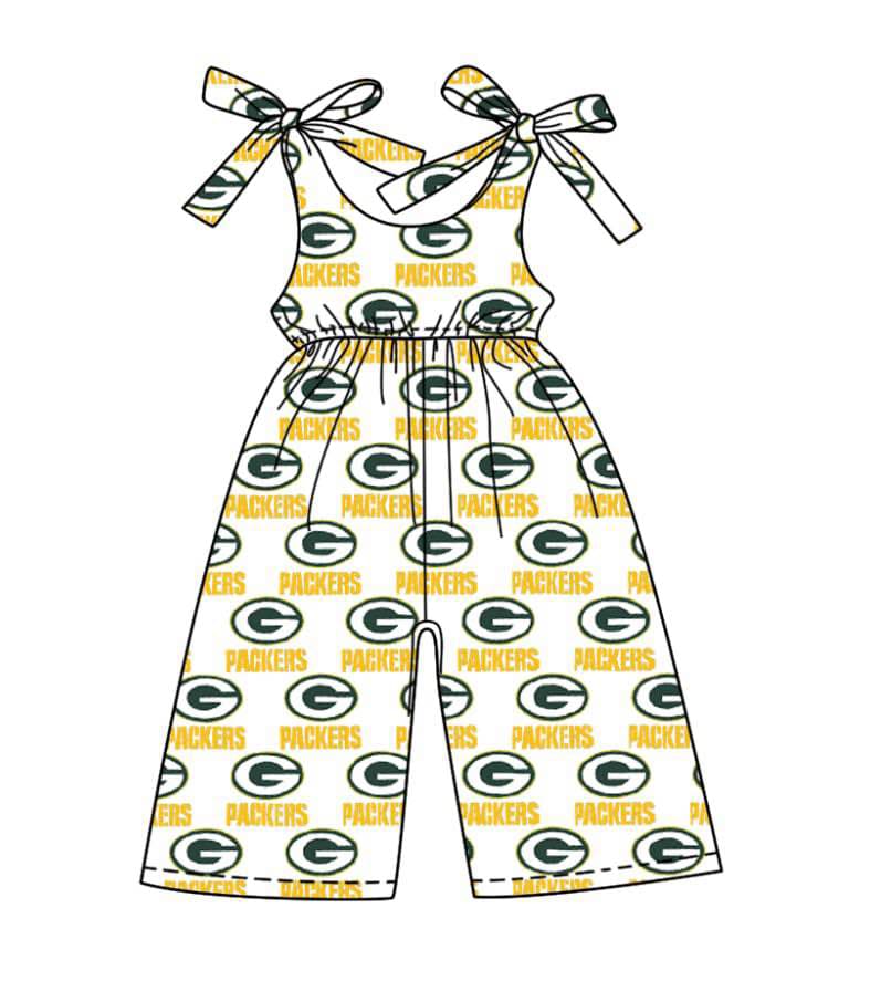 Split Preorder July 20th Baby Girls Bows Strap Packers G Team Pant Jumpsuits