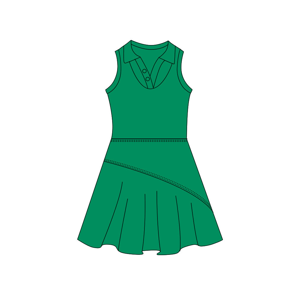 Preorder (moq 5)Baby Girls Green Sleeveless Button Top Pleated Knee Length Dresses