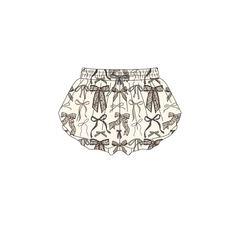 Preorder (moq 5)Baby Girls Grey Camo Bows Ruffle Shorts Bottom