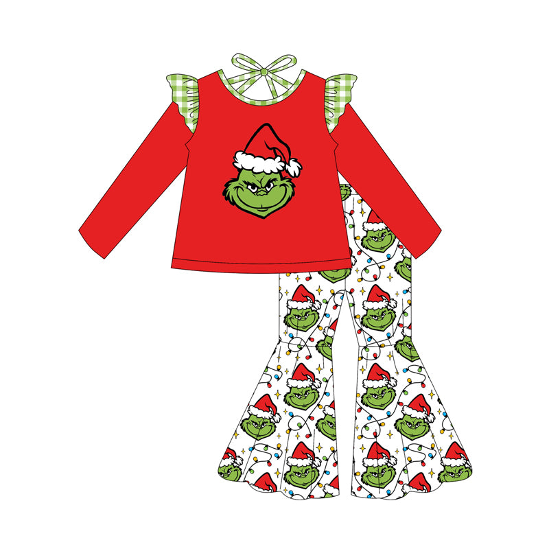 Preorder(moq 5) Baby Girls Grin Frog Christmas Top Bell Pants Clothes Sets