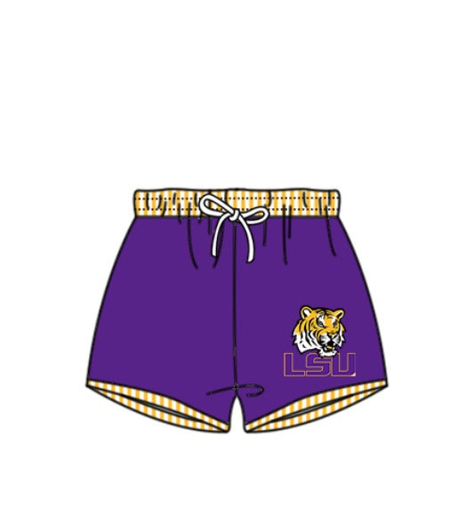 Preorder moq 5 Baby Boys Purple LSU Tiger Team Swimming Trunks Bottom