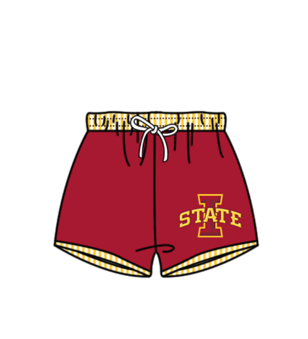 Preorder moq 5 Baby Boys Red I State Team Swimming Trunks Bottom