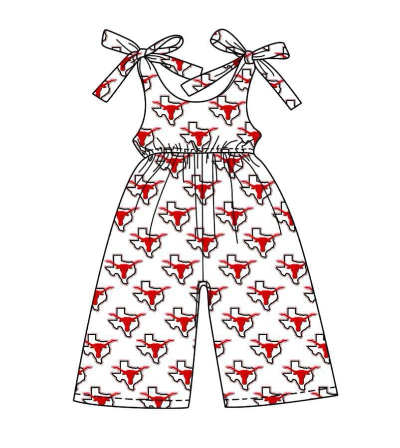 Split Preorder July 20th Baby Girls Bows Strap Bull Skull Plaid Team Pant Jumpsuits