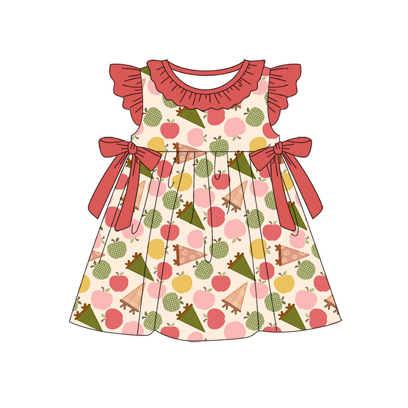 Preorder (moq 5)Baby Girls Flowers Apples Back to School Knee Length Dresses