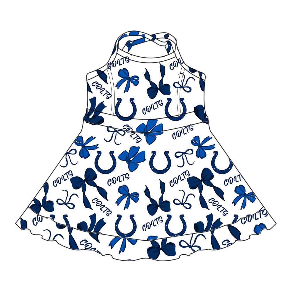 Preorder (moq 5)Baby Girls Strap Colts Bows Plaid Shorts Ruffle Team Knee Length Dresses