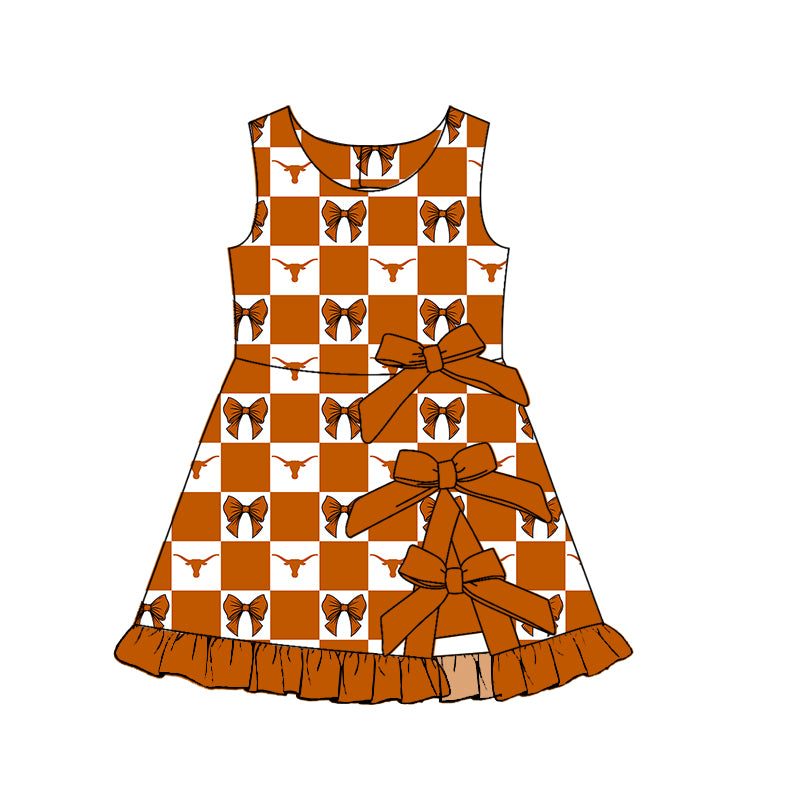 Preorder(moq 5)Baby Girls Bows Longhorns Team Short Knee Length Dress