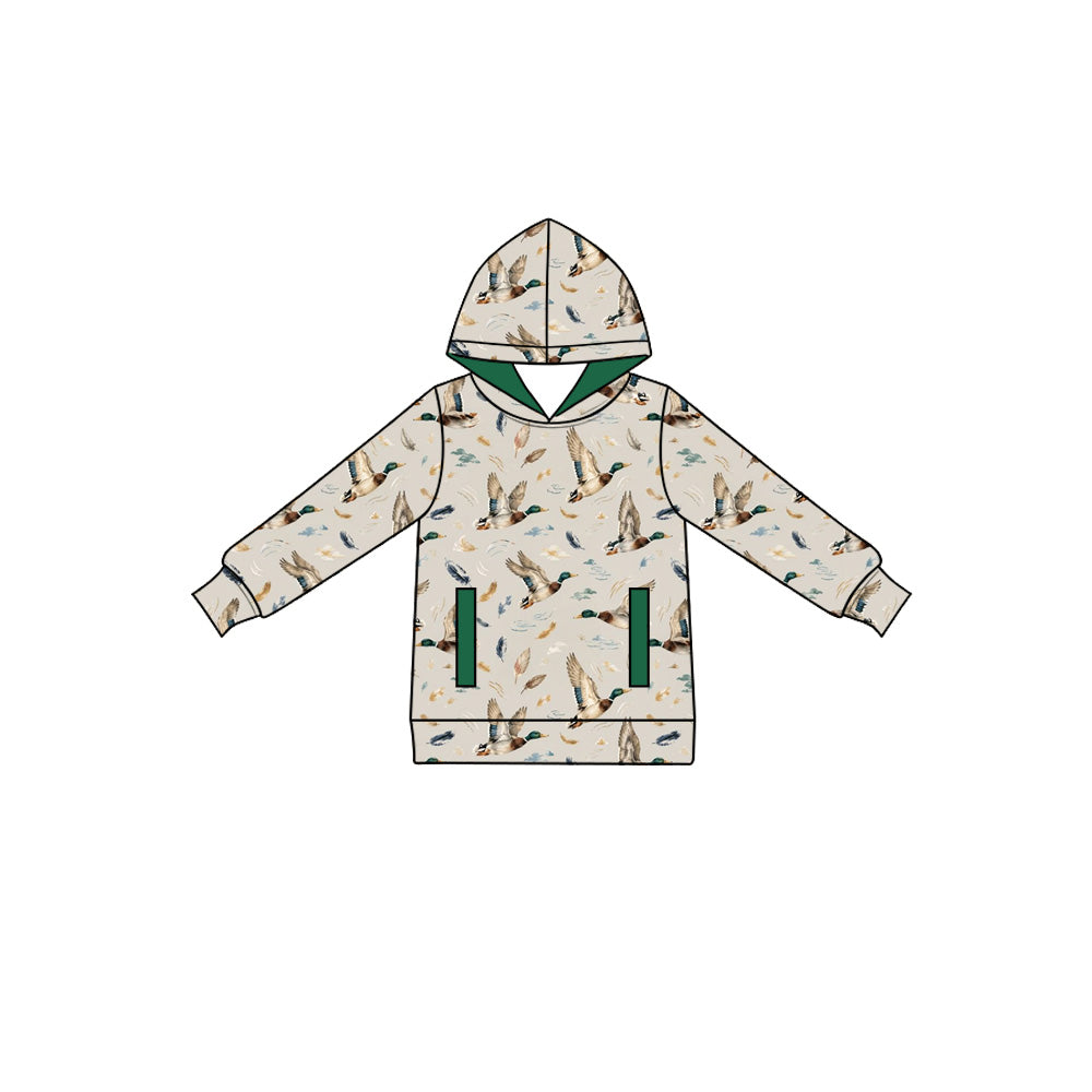 Preorder (moq 5) Baby Boy Duck Feather Print Long Sleeve Hoodie