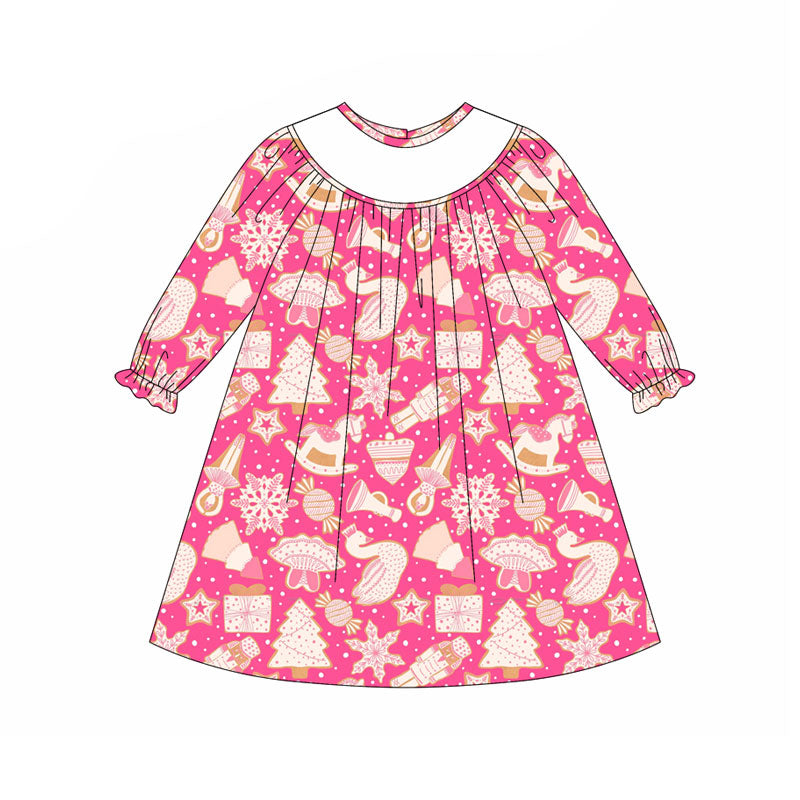 Preorder (moq 5)Baby Girls Snowflakes Gooses Christmas Knee Length Dresses