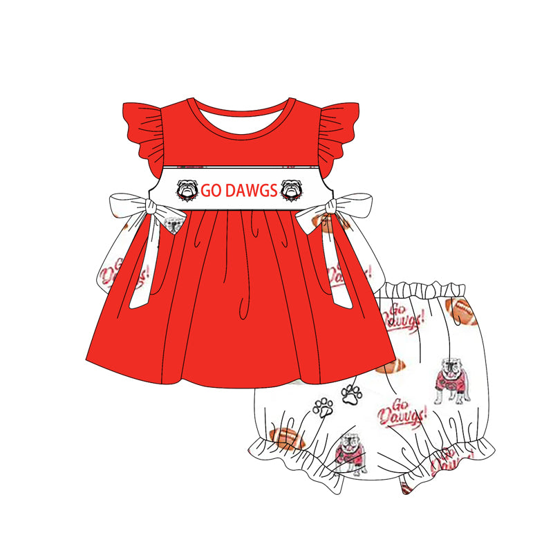 Preorder(moq 5) Baby Girls Go Dawgs Team Bows Tunic Top Bummie Sets