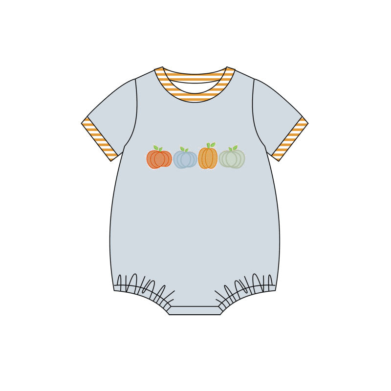 Preorder (moq 5)Baby Boys Blue Short Sleeves Pumpkins Bummies Rompers