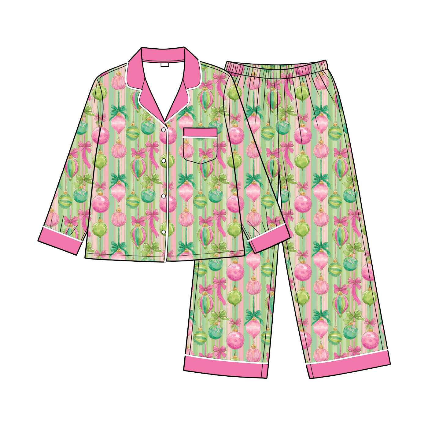 Preorder(moq 5) Women Christmas Pajama Set 2-Piece V-Neck Elastic Waist Breathable Casual Full-Length