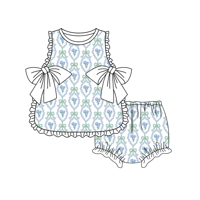 Preorder moq 5 Baby Girls Colorful Flowers Tunic Bummies Short Clothes Set