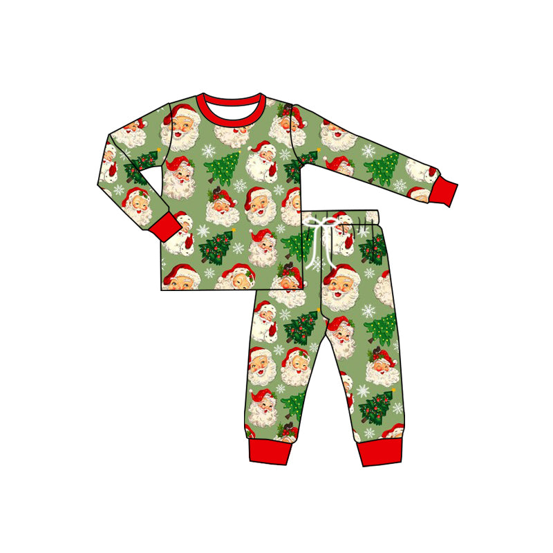 Preorder (moq 5)Baby Boys Long Sleeves Green Santa Trees Top Pant Pajamas Set