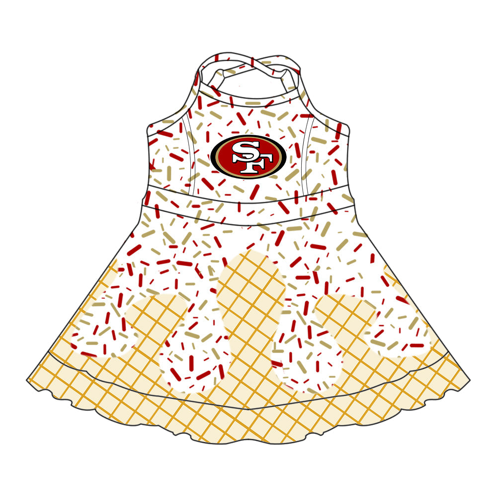 Preorder (moq 5)Baby Girls Strap Drip Sprinkles SF Team Shorts Ruffle Knee Length Dress