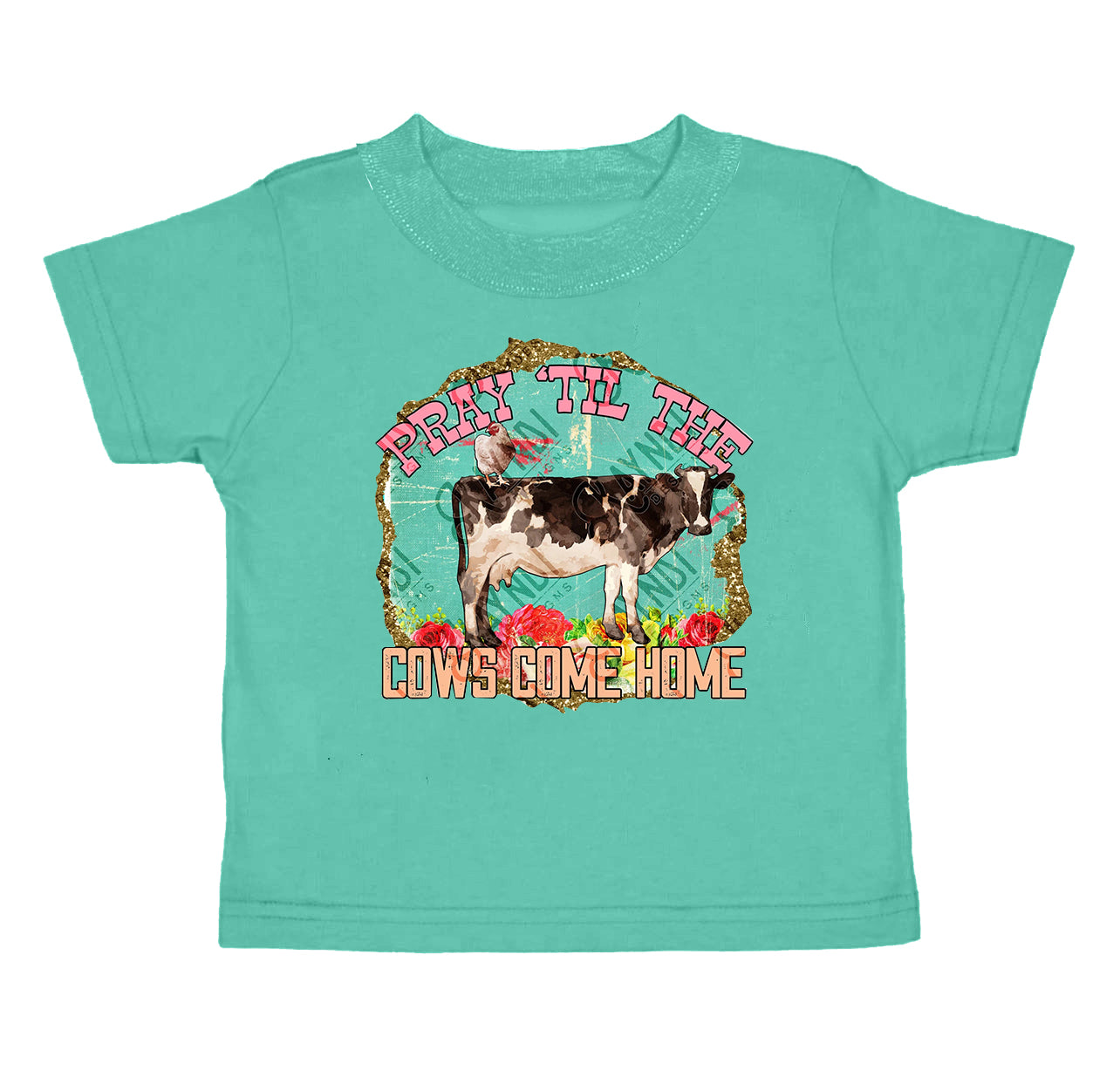 Baby Girls Highland Cow Green Short Sleeve Shirt preorder(moq 5)