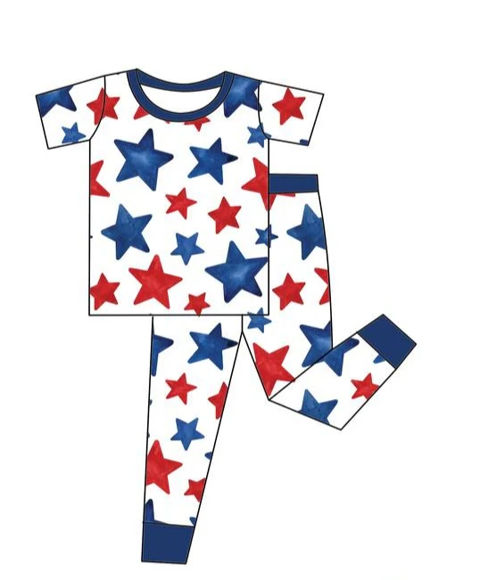 Preorder (moq 5)Baby Girls 4th Of July Stars Top Pants Pajamas Clothes Sets