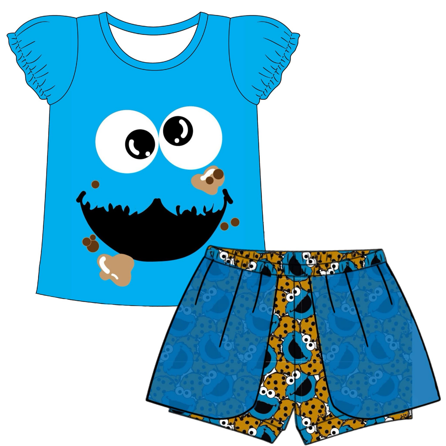 Baby Girls Blue Cookie Shirt Shorts Summer Clothes Sets preorder (moq 5)