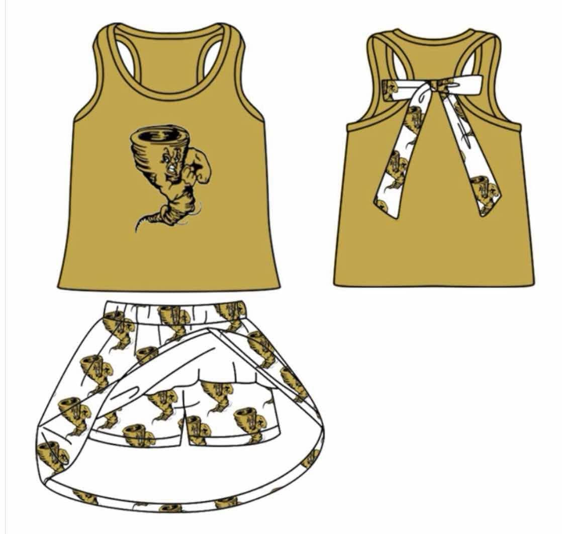 Preorder moq 5 Baby Girls Yellow Vests Top Plaid Skorts Team Set