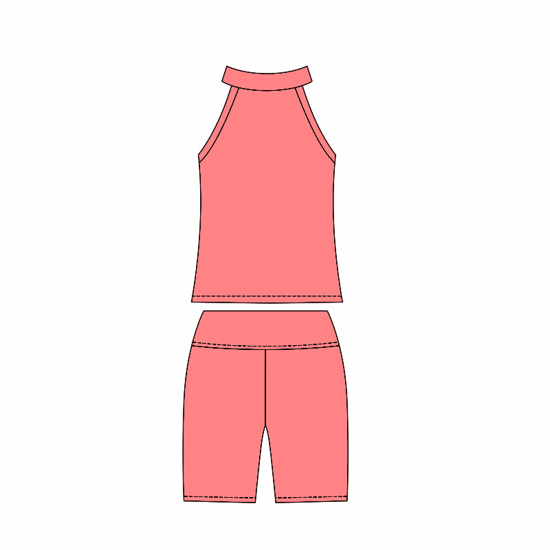Preorder moq 10 Baby Girls Peach Sleeveless Activity Wear Vest Top Biking Shorts Yoga Set