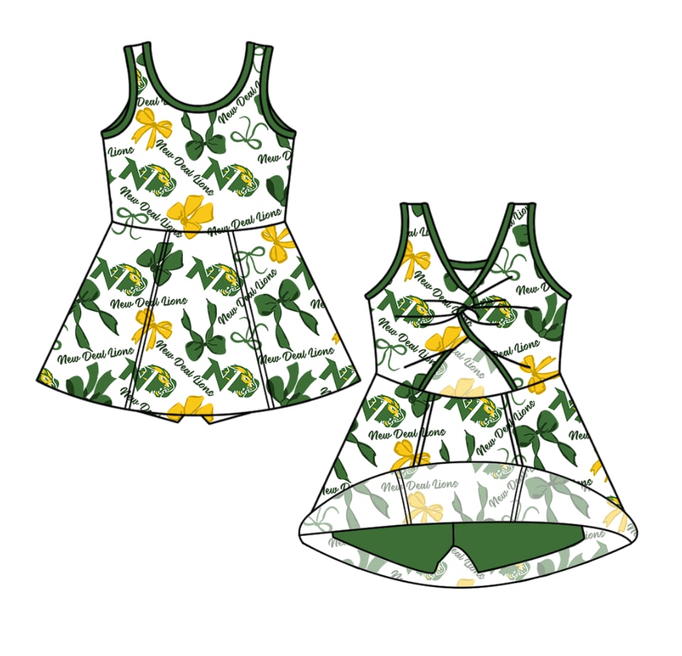 Split Preorder July 20th Baby Girls Green Sleeveless ND Bows Plaid Shorts Team Knee Length Dress
