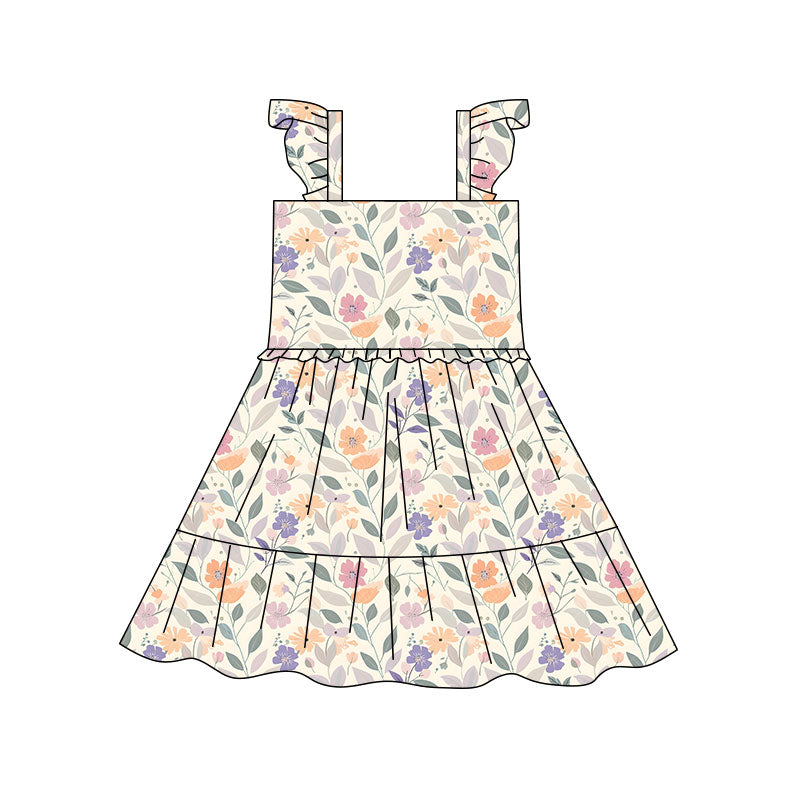 Preorder(moq 5) Baby Girls Colorful Flowers Bows Patchwork Knee Length Dresses