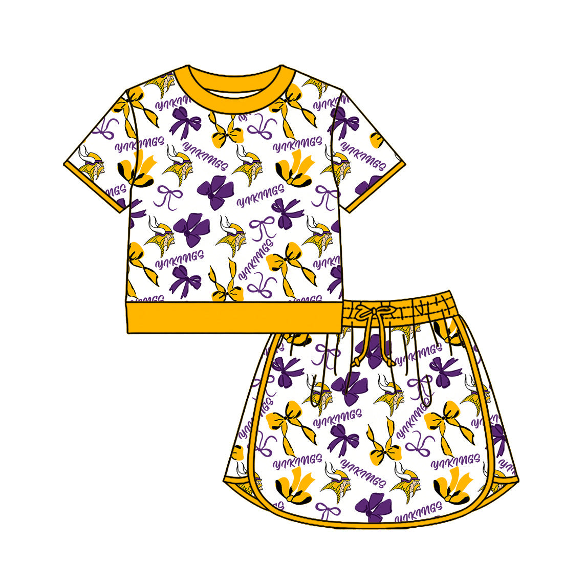 Preorder (moq 5)Baby Girls Bows Vikings Top Skirt Short Team Clothes Set