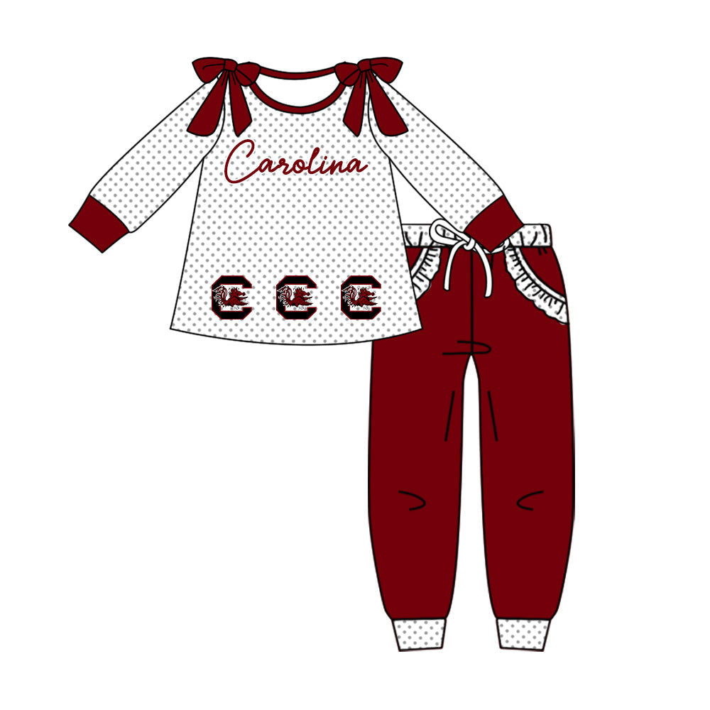 Preorder (moq 5)Baby Girls Polka Dots Carolina Tunic Pockets Jogger Team Clothes Sets