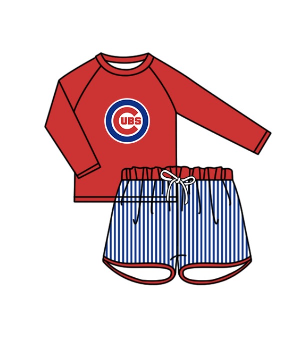 Preorder moq 5 Baby Boys Cubs Long Sleeve Top Stripe Shorts Team Swimsuits