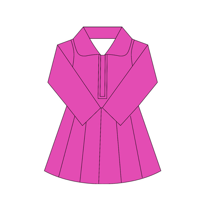 Preorder moq 10 Baby Girls Rose Red Long Sleeves Zipper Activity Wear Yoga Knee Length Dresses