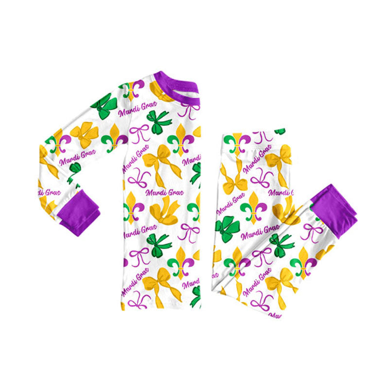 Preorder(moq 8)Baby Girls Mardigras Bows Anchors Top Pant Pajamas Sets