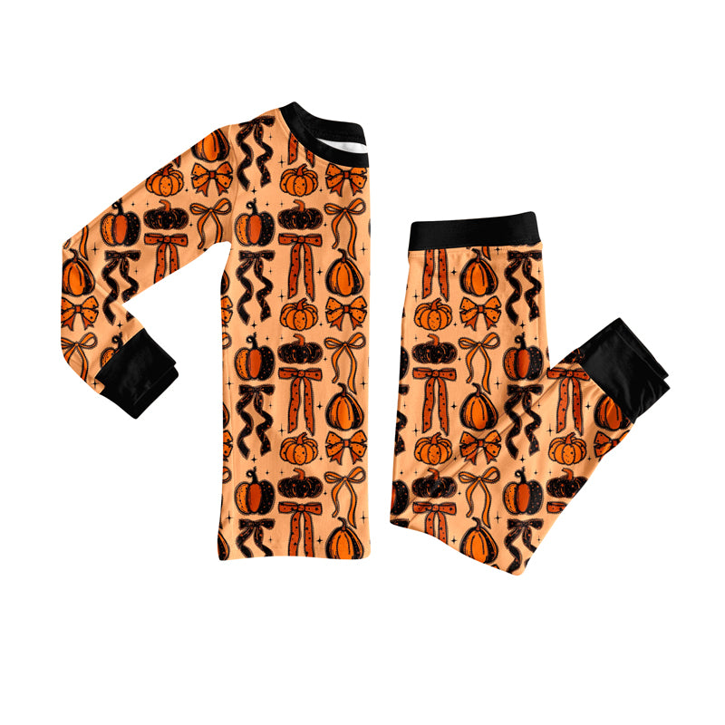 Preorder (moq 5)Baby Girls Long Sleeves Bows Pumpkins Top Pockets Pant Clothes Set