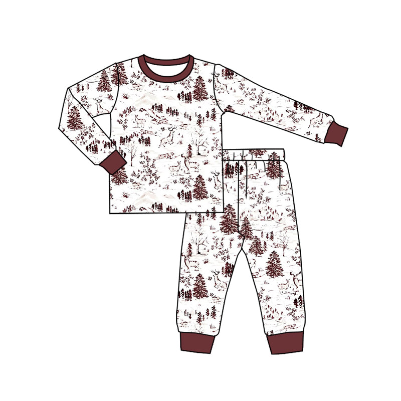 Preorder (moq 5)Baby Boys Long Sleeves Western Deer Top Pant Pajamas Clothes Set