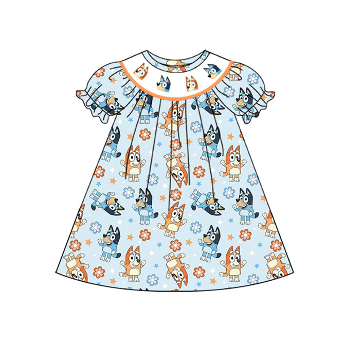Preorder (moq 5)Baby Girls Sister Dogs Print Knee Length Dresses