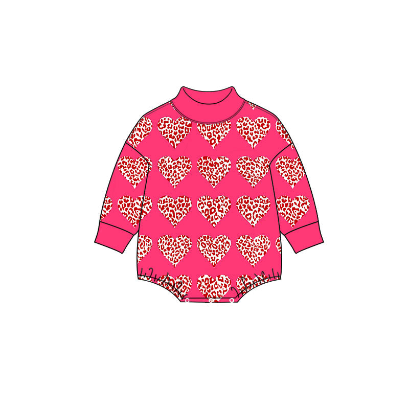 Preorder (moq 5) Baby Girls Leopard Hearts Valentines Choker Rompers