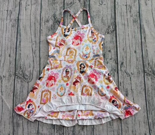 Preorder (moq 5)Baby Girls Strap Bows Princess Plaid Shorts Ruffle Knee Length Dresses