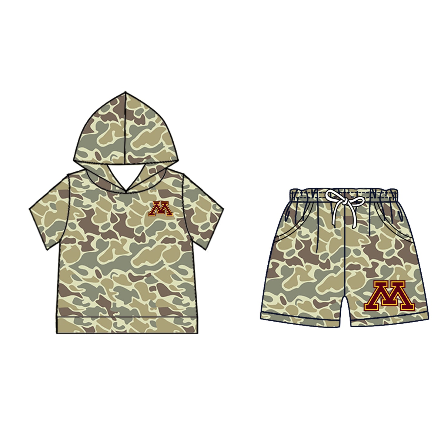 Preorder (moq 5)Baby Boys Khaki Camo M Hoodie Pockets Short Team Clothes Set