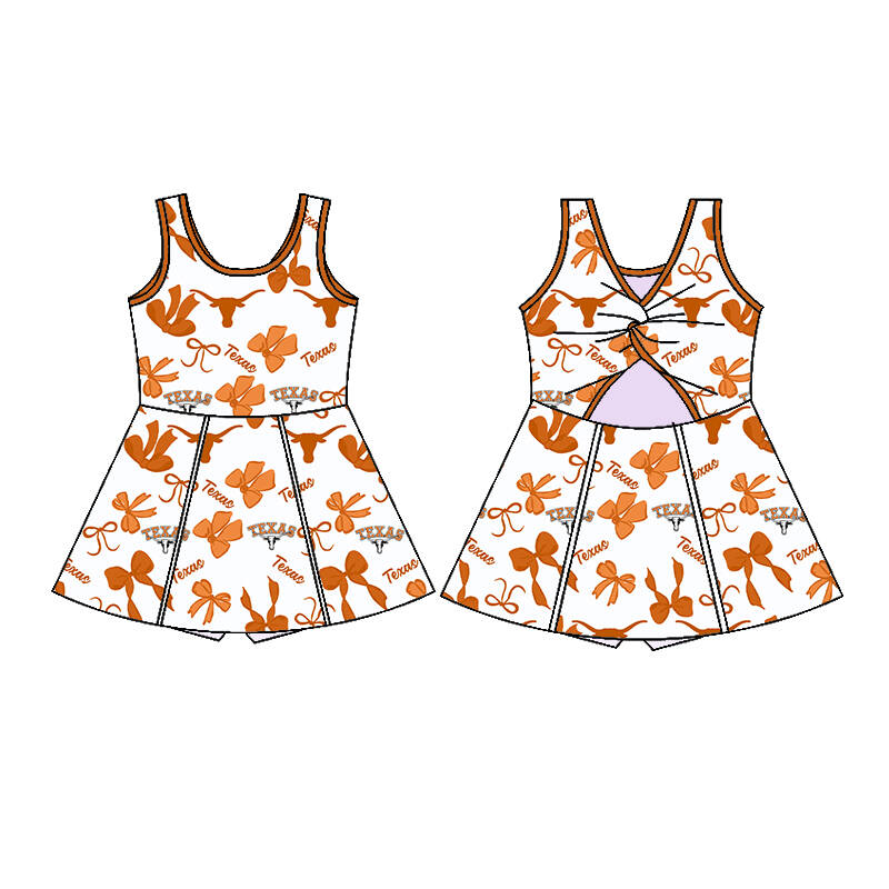 Split Preorder July 20th Baby Girls Sleeveless Texas Bows Plaid Shorts Team Knee Length Dresses