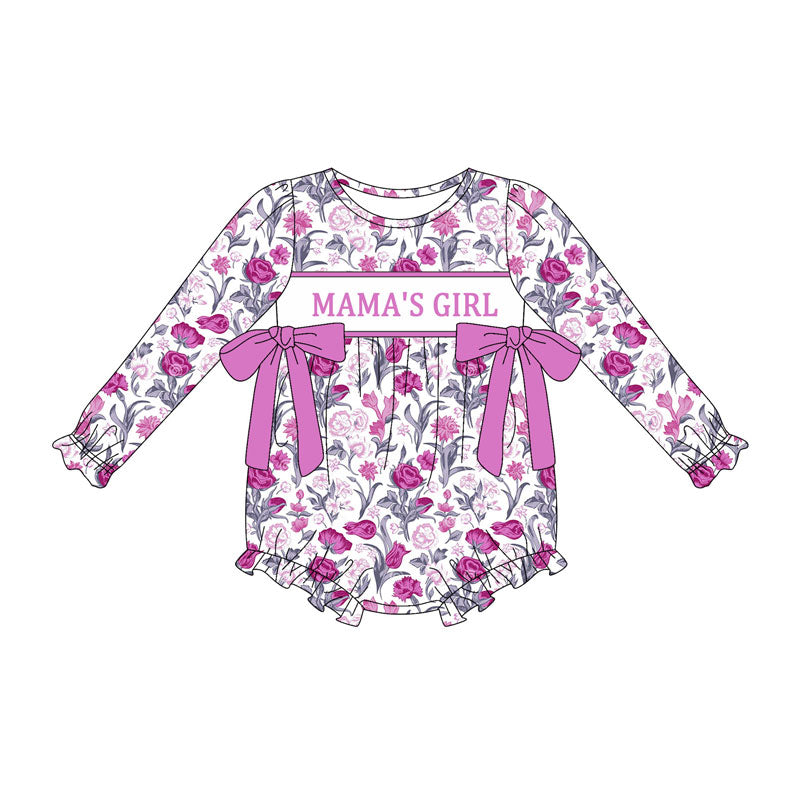 Preorder (moq 8)Baby Girls Hot Pink Flowers Bows Mama's Girl Ruffle Rompers