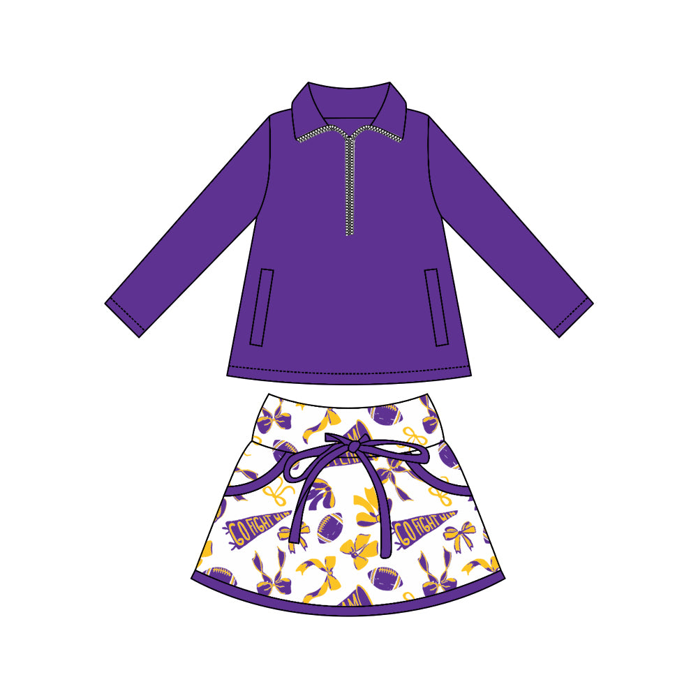 Preorder moq 5 Baby girls Purple Pullover team Tee Shirts LSU Skorts Clothes Sets