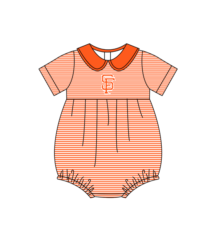 Preorder (moq 5)Baby Girls Short Sleeve Orange Stripe SF Team Ruffle Rompers