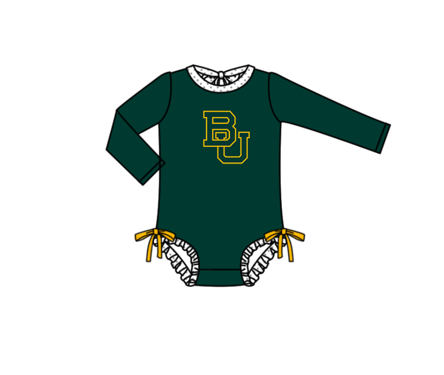 Preorder moq 5 Baby Girls Green Long Sleeve BU Team Swimsuits