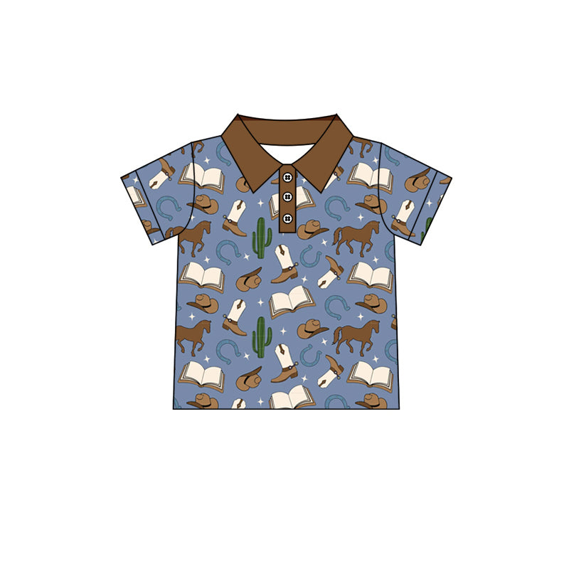 Preorder (moq 5)Baby Boys Rodeo Saddle Short Sleeve Pullovers Tee Shirts