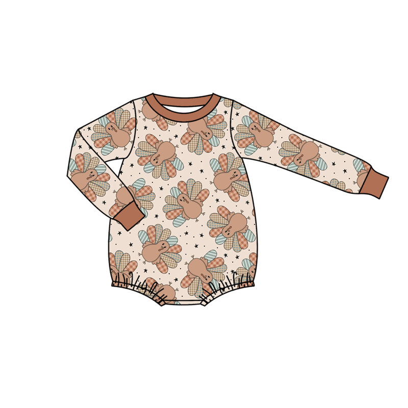 Preorder moq 5 Baby Boys Long Sleeves Turkey Stars Plaid Rompers