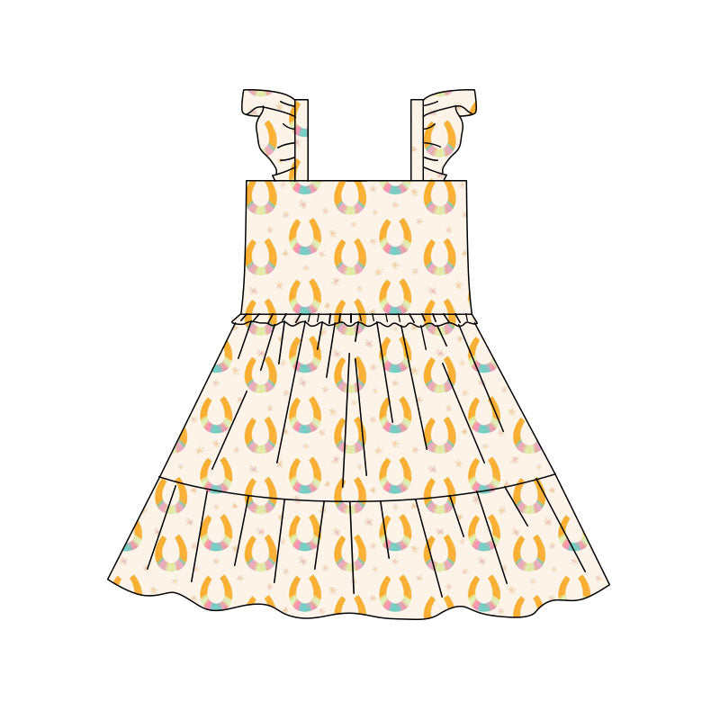 Preorder(moq 5) Baby Girls Horse Shoes Patchwork Western Knee Length Dresses