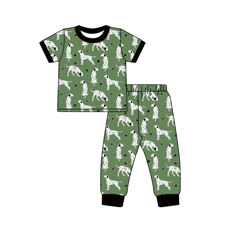 Preorder (moq 5)Baby Boys Green Short Sleeves Stars Dogs Top Pants Pajamas Set