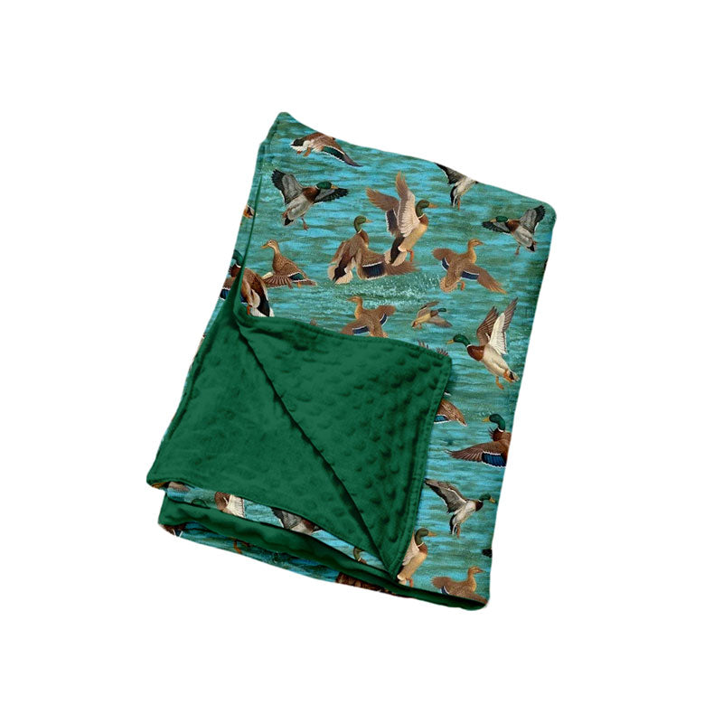 Preorder (moq 5) Baby Blanket Realistic Flying Mallard Duck Lake Scene Print Double Layer Minky Dot Baby Swaddle Blanket
