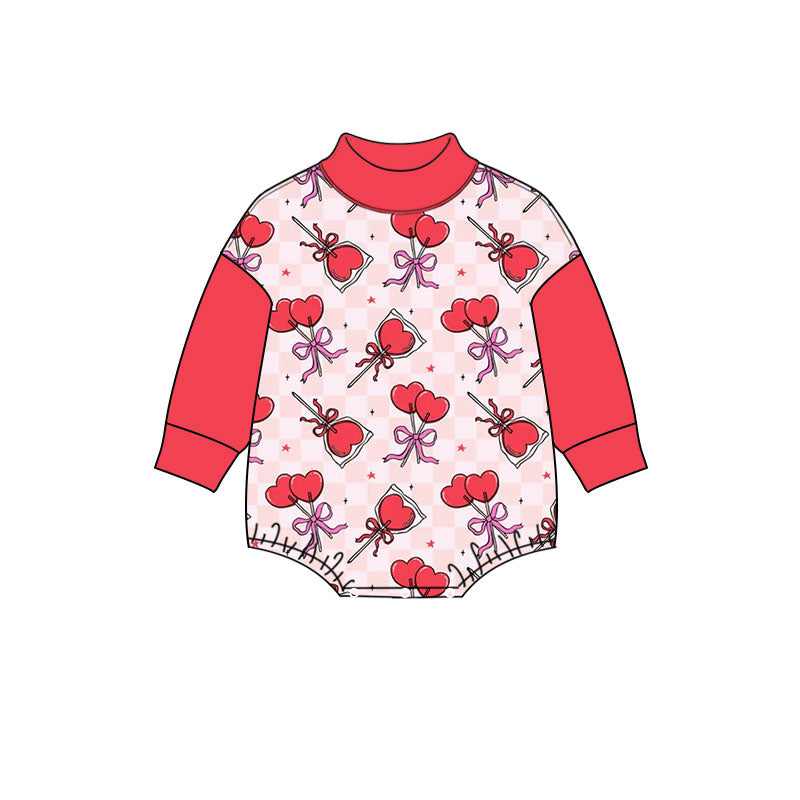 Preorder moq 5Baby Girls’ Red Balloon & Bow Print Crew Neck Long Sleeve Romper