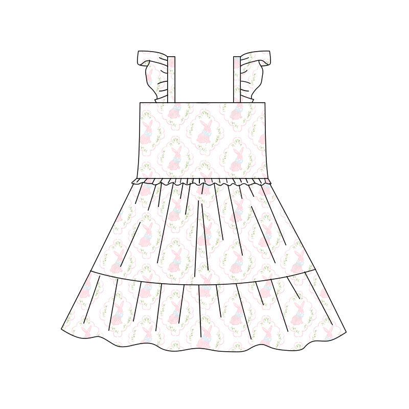 Preorder(moq 5) Baby Girls Flowers Rabbits Plaid Easter Patchwork Knee Length Dresses