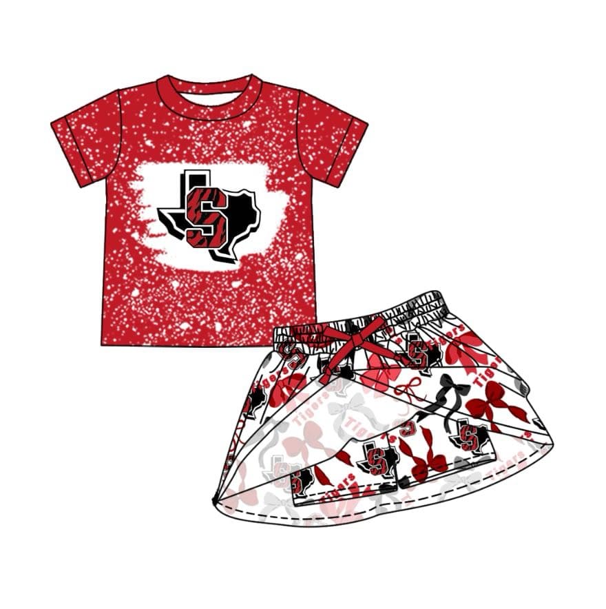 Split Preorder July 20th Baby Girls Red Short Sleeves S Top Bows Plaid Skorts Team Set
